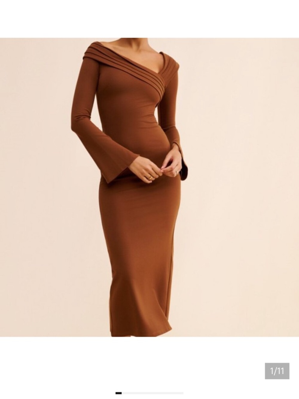 NWT Elexiay Enugu Midi Dress Brown One Shoulder M $325